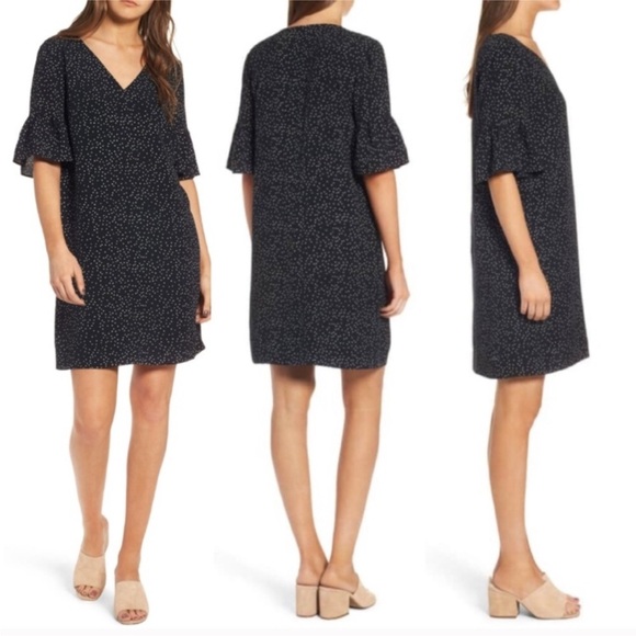 Madewell Black Polka Dot Flutter Sleeve Shift Dress EUC Size 6 - Picture 2 of 9